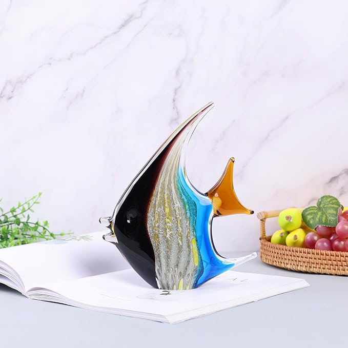 DOVDOV Hand Blown Glass Fish Sculpture, Colorful Glass Fish Decorations, Colorful Home Decorations for Bookshelf, Office, Living Room TV Stand, Room Decor Aesthetics.