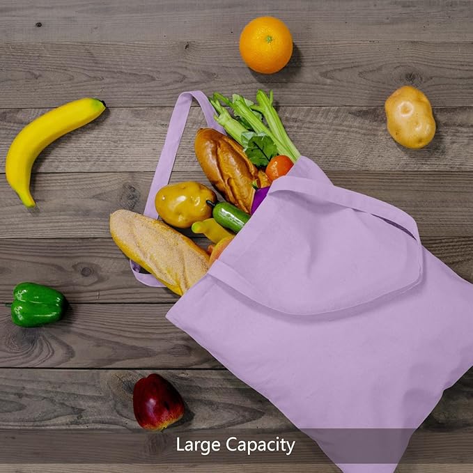 TOPDesign 24-Pack Economical 16"x15" Lavender Cotton Tote Bags, Lightweight Medium Reusable Grocery Shopping Cloth Bags, Suitable for DIY, Advertising, Promotion, Gift, Activity