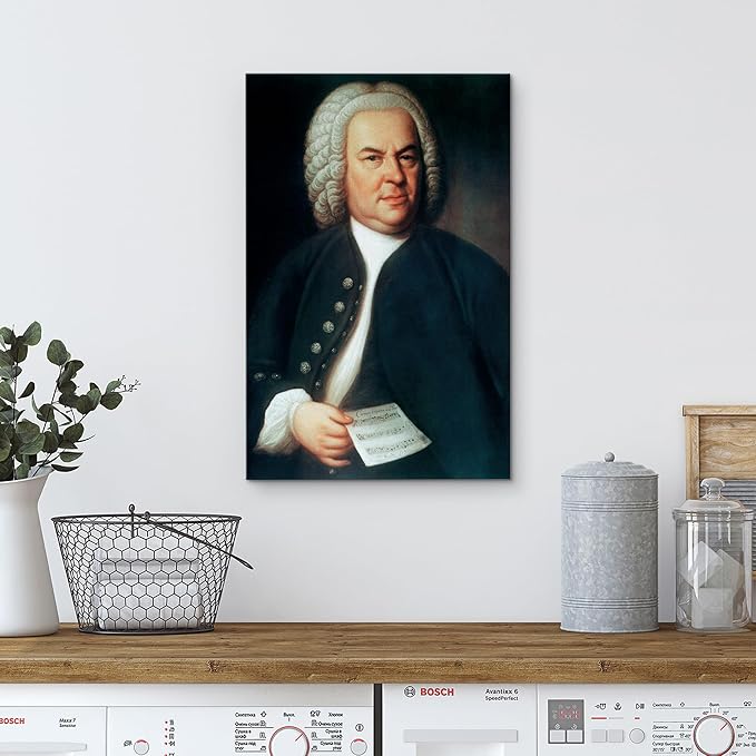 wall26 Canvas Print Wall Art Portrait of Johann Sebastian Bach People Pop Culture Historical Realism Famous Closeup Colorful Multicolor Classical for Living Room, Bedroom, Office - 12"x18"