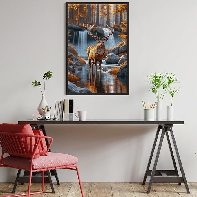 Wooden Puzzle - Creek Elk Jigsaw Puzzles，Wooden Puzzles for Adults 1000 Pieces Challenge Puzzles，Educational Games，Family Puzzles，Unique Gifts for Wall Art