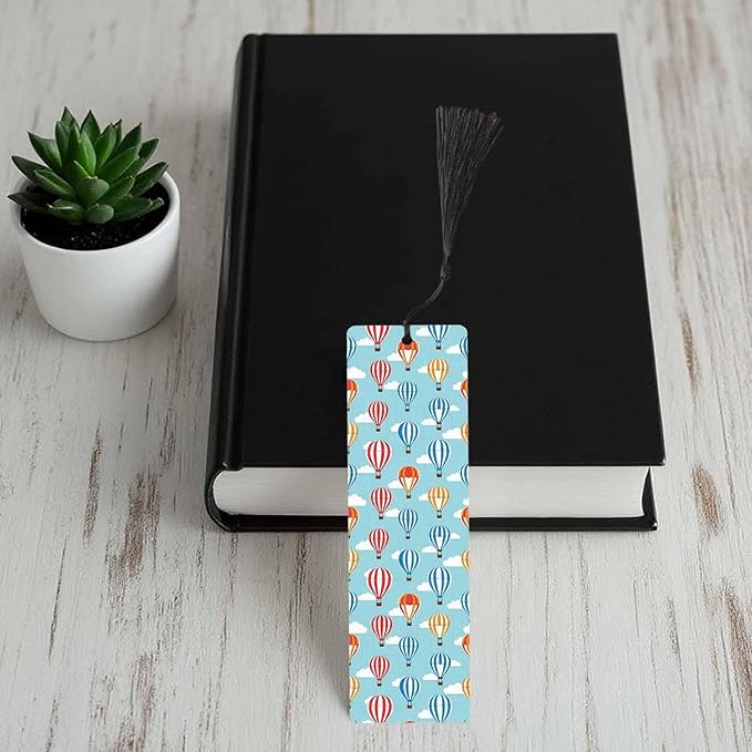 Hot Air Balloons 5 Pcs Bookmarks Colorful Festival Blue Sky White Clouds Wooden Bookmarks with Tassel for Students Reader Teachers Book Lovers