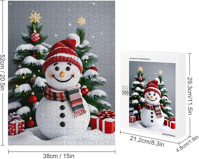 Wooden Puzzles for Adults 500 Pieces, Christmas Winter Snowman, Each Piece is Unique and Perfectly Put Together, are Special Home Decorations, Fun Puzzles, Party Games, Family Toys