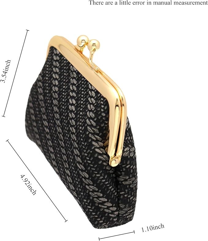 Coin Purse Vintage Bag Lock Wallet Buckle Kiss Lock change purse change holder wallet coin Leather coin wallet(A black)