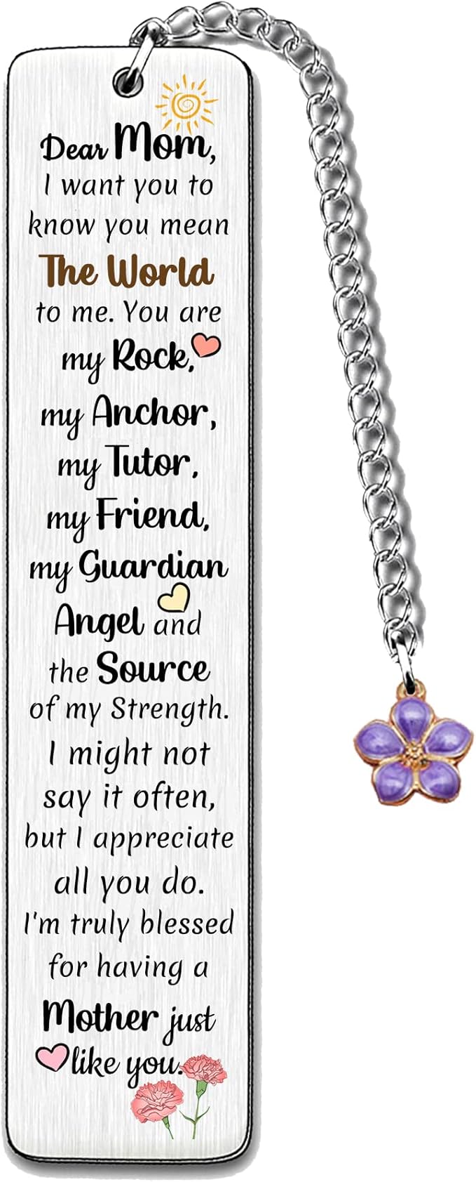 Mom Bookmarks - Stainless Steel - 1 pc - I Love You Mom Quotes - Gift for Mothers Day, Retirement, Teacher's Day