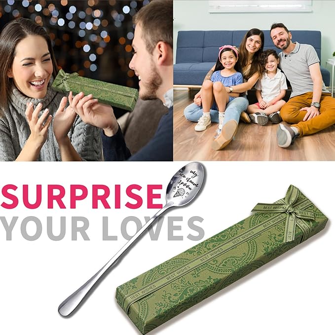 Funny Stainless Steel Ice Cream Spoon, Coffee Dessert Spoons for Ice Cream Lovers, Spoon for Women Men Friends, Birthday Thanksgiving Graduation Housewarming Gift