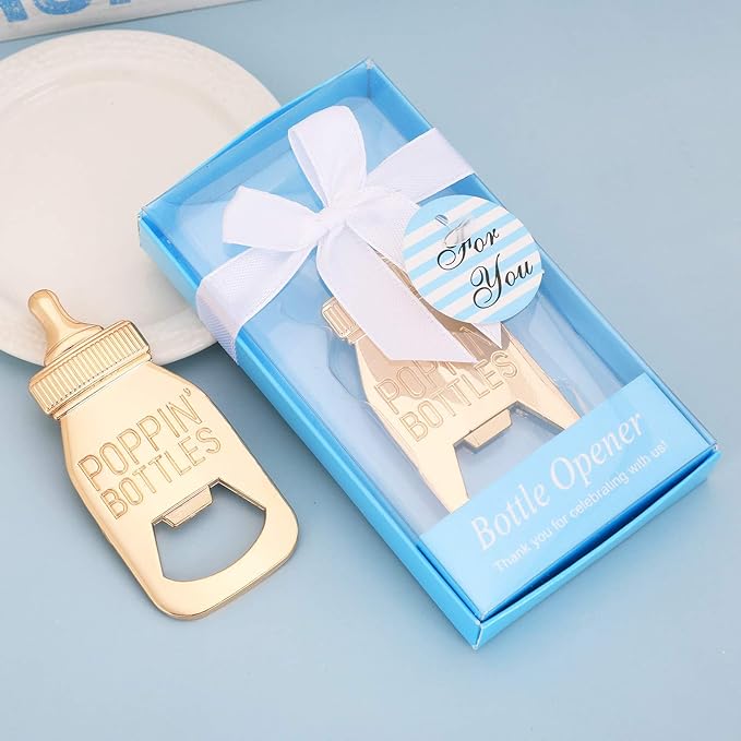 16 Pack Bottle Opener Baby Shower Favor For Guest,Cute Poppin Bottle Shaped Bottle Opener Favors for Baby Shower Souvenir Supplies and Decorations For Boy or Girl (Blue, 16)