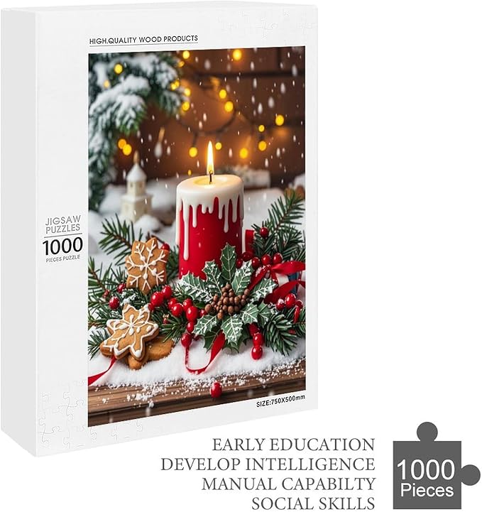 Jigsaw Puzzles for Adults 1000 Piece - Merry Christmas，Christmas Candles Wooden Puzzle Puzzle Games， Stress Relief Games，Funny Puzzles，Unique Gifts for Wall Art ，Family Puzzles