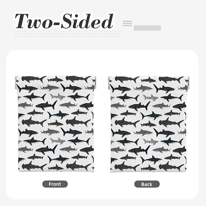Coin Purse Sharks Nautical Boys Leather Squeeze Coin Purse Mini Pouch Change Wallet Bag Gifts for Women Kids Girls Key Holder