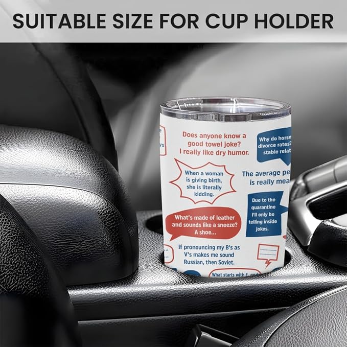 SANDJEST Dad Jokes Insulated Tumbler with Lid - 20oz Stainless Steel Mug for Father - Funny Coffee Cup for Travel Sport Office, Gift for Birthday Father’s Day