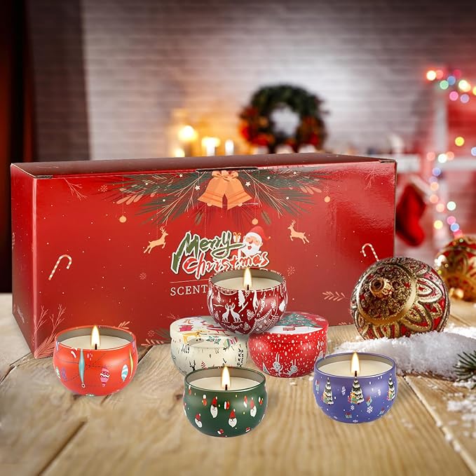 24Pack Christmas Scented Candle Tins Gift Set - Soy Wax Festive Candles 2.5oz- Long Lasting Burn time for Christmas Thanksgiving Gifts Holiday Decor & Gifting.