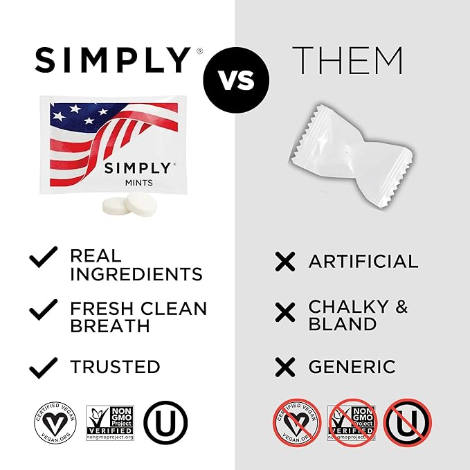 SIMPLY Peppermint "US FLAG" Individually Wrapped Breath Mints in Bulk, 50 Packets (2 per Packet) | Perfect for Office, School, Travel, Party Favors, Restaurants & Hospitality, Fourth of July
