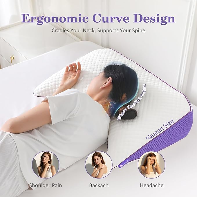 HOMELAB Adjustable Crescent Shredded Memory Foam Pillows King Size, Cooling Bed Pillows for Sleeping with Removable Cover, 1 Pack Medium Pillow for Side Sleepers, 20"x34"