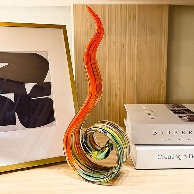 11.4" Tall Hand-Blown Glass Sculpture Murano-Style Sculpture Art Ornament Statue Figurines Home Decor Accent Piece Coastal Ocean Nautical Home Decor,Shelf,TV Stand,Tabletop Centerpieces,Wonderful Gift