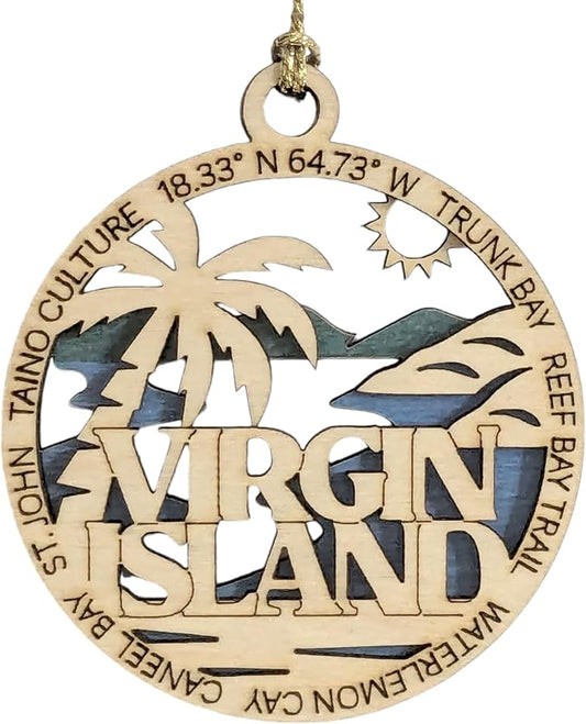 Virgin Islands National Park Handcrafted Ornament - 3" Wood Laser Cut St. John Scene - Trunk Bay, Reef Bay Trail, Watermelon Cay - USA Made Christmas Decor