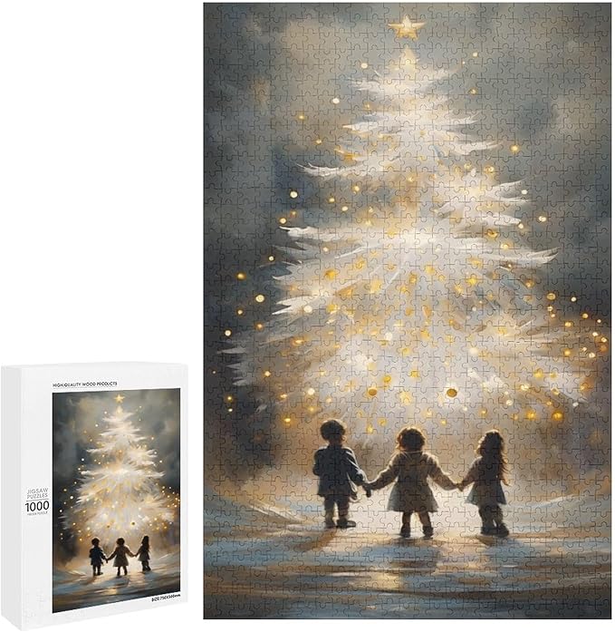 Funny Wooden Puzzle - Glowing Christmas Trees and Wishing Girls Puzzle for Adult 1000 Piece，Wooden Jigsaw Puzzles Art Leisure Game Fun Suitable Family Friends Educational Learning Games Gift