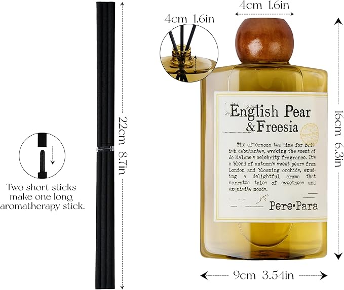 English Pear&Freesia Scent Premium Reed Diffuser Set - 400ml /13.53 fl.oz Scented Oil with 6 Sticks | Long-Lasting Fragrance for Home & Office | Luxury Gift