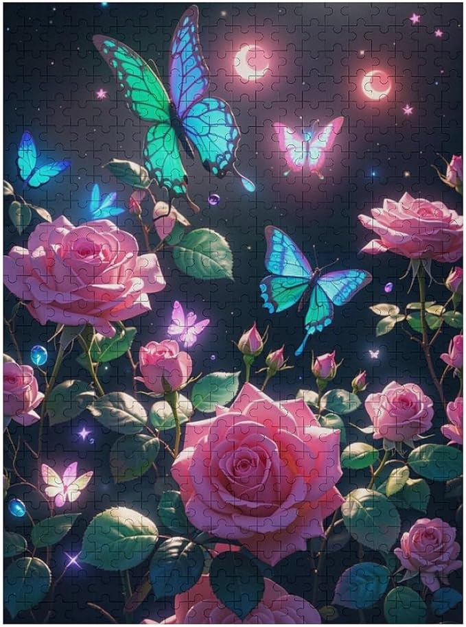 Wooden Puzzles 500 Piece，Butterfly and Rose Themed Jigsaw Puzzles，Family Puzzles，Unique Gifts for Wall Art，Funny Puzzles，Stress Relief Games，Puzzle Games