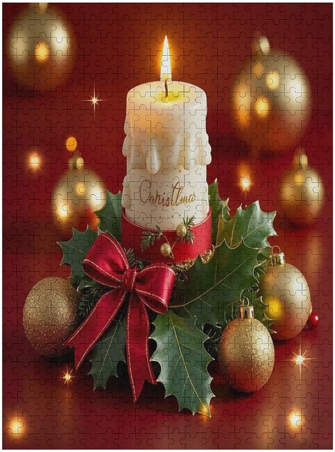 Jigsaw Puzzles for Adults 500 Piece - Christmas Atmosphere Candle Light，Merry Christmas Themed Wooden Puzzles，Stress Relief Games，Puzzle Games Challenge Puzzles，Educational Games