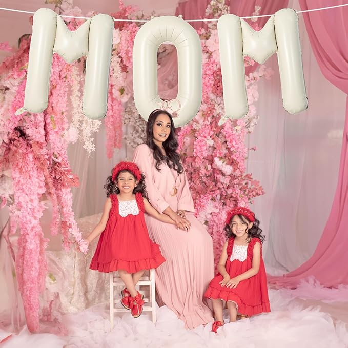 40 Inch Beige Mom Balloons for Mothers Day Decorations, Large Cream Mother's Day Mylar Foil Balloon Letter, Ivory White Sand Mom Alphabet Sign for Mama Birthday Baby Shower Party Decor Supplies