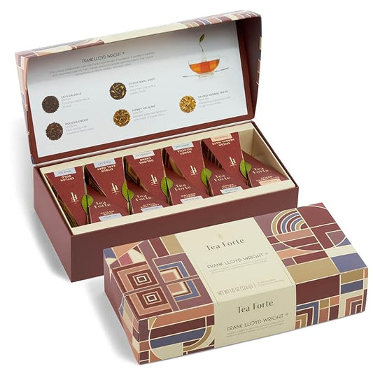 Tea Forte Premium Petite Presentation Box Gift Set Sampler, 10 Count, 2 of Each Blend Individually Wrapped Handcrafted Pyramid Infuser Bags, Frank Lloyd Wright Tea