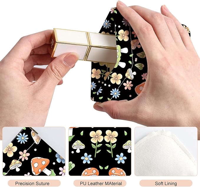2Pcs PU Leather Small Squeeze Coin Purse Pouch Mini coin Bag Unique And Cute Wallet Cosmetic Bags Change Bag For Women Girls Men （Black and Pink Mushrooms