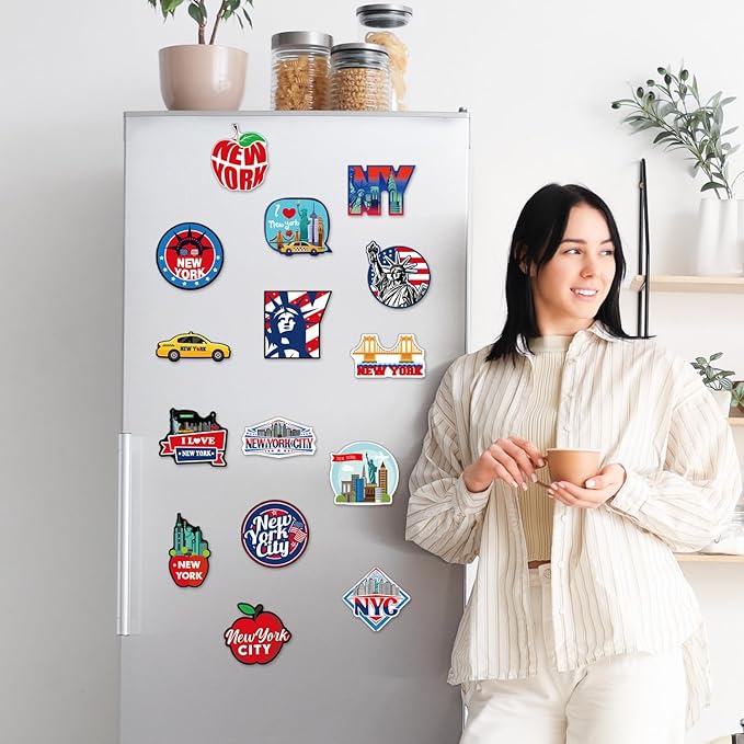 New York Refrigerator Magnet - 16Pcs New York Souvenirs Gift NYC Fridge Magnets City Travel USA Flag Fridge Magnetic Stickers for Home Office Kitchen Locker Car Traveler Tourist Gifts