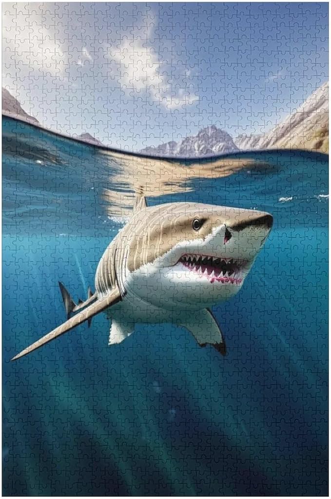 Puzzles for Adults 1000 Pieces Wooden Jigsaw Puzzle - Shark on The Water Theme Puzzle，Party Games，Family Toys，Educational Puzzles，Stress Relief Wooden Puzzle，Gifts for Family，Colleagues and Friends