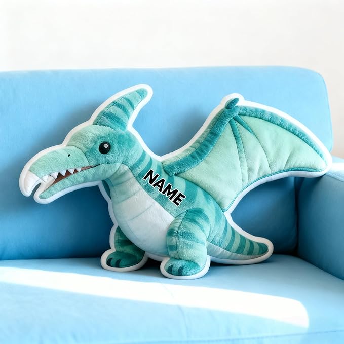 Personalized Dinosaur Shaped Shaped Pillow, Custom Name Plush Stuffed Pillows, Suitable for Beds, Sofas, Bedrooms, Living Rooms Custom Decorative Cushion Gifts for Birthday and Anniversary