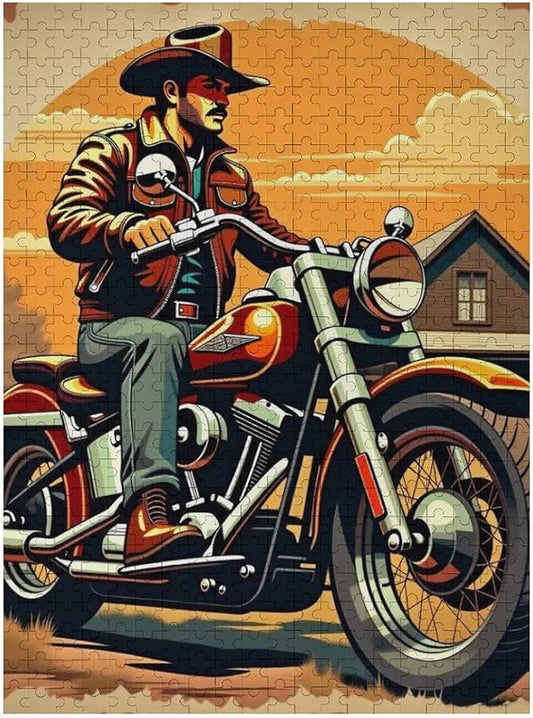 Old Man Old Motorcycle and Old House Wooden Puzzle 500 Pieces Jigsaw Puzzles for Adults Puzzle Educational Toys Challenging Fun Games Gifts for Elders Kids Family and Friends