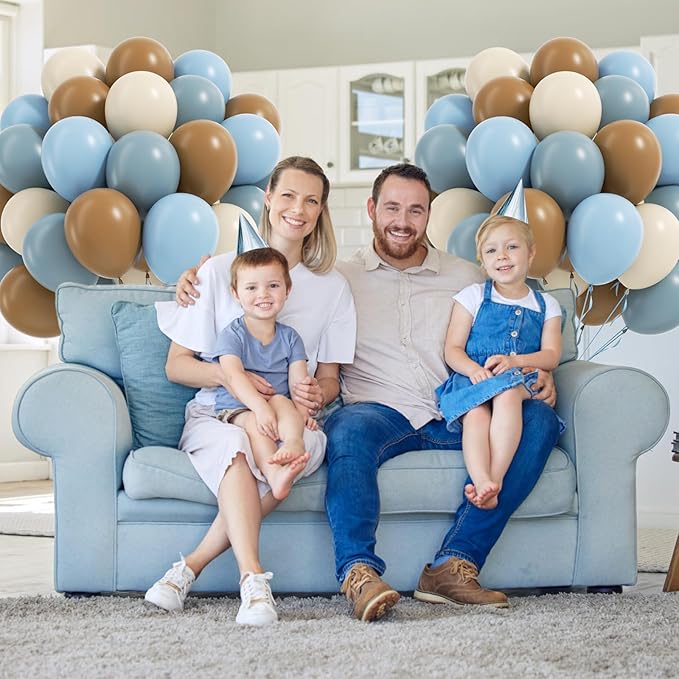 60pcs Blue and Brown Balloons 12inch with Brown Dusty Pastel Blue Sand White Balloons for One Sweet Cookie Birthday Gender Reveal Baby Shower Party Decorations