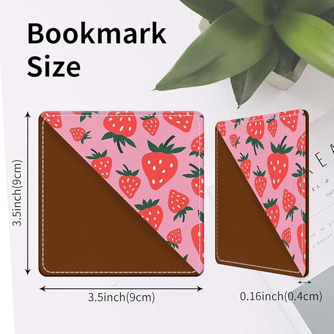 Cute Leather Bookmarks, Fun Triangle Making Corner Bookmark, Book Accessories for Reading Book Lovers, Unbreakable Page Markers for Women Men Pink Cute Strawberry
