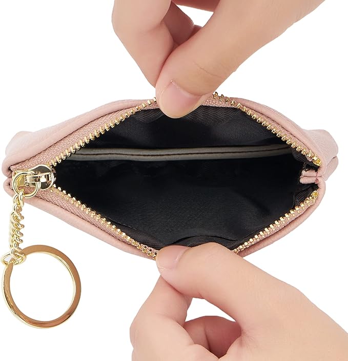 WOZEAH Artificial Leather Coin Purse Change Purse With Key Chain Ring Zipper For Men Women (A Pink)