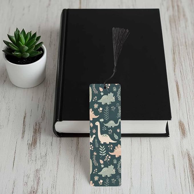 Cute Dinosaur 5 Pcs Bookmarks Tropical Leaf Flower Green Wooden Bookmarks with Tassel for Students Reader Teachers Book Lovers