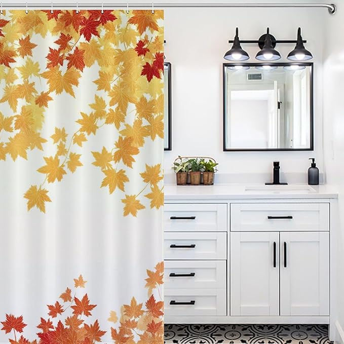 Fall Maple Shower Curtain Leaves Autumn Natural Scenery Havest Famhouse Waterproof Washable Fabric Bathroom Shower Curtains for Bathroom Decorations Home Indoor Decor 72x72Inch