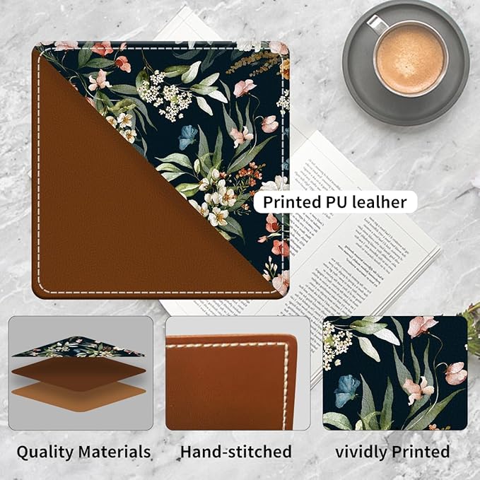 Cute Leather Bookmarks, Fun Triangle Making Corner Bookmark, Book Accessories for Reading Book Lovers, Unbreakable Page Markers for Women Men Watercolor Flower