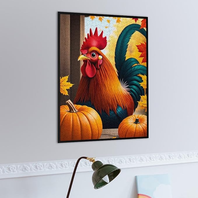 Jigsaw Puzzles for Adults 500 Piece - Thanksgiving Fall Pumpkins and Cocks Wooden Puzzle，Unique Gifts for Wall Art ，Family Puzzles，Educational Games，Challenge Puzzles Puzzle Games