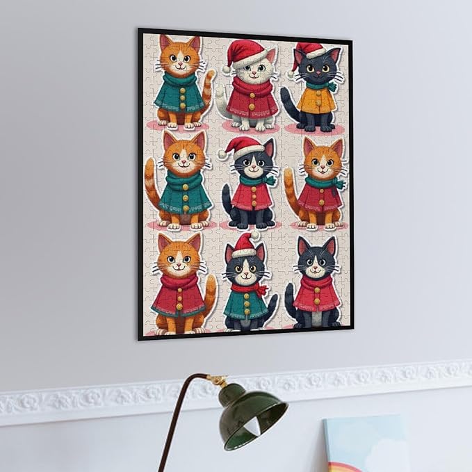 Wooden Puzzle 500 Pieces Adult - Christmas Cat Puzzle Christmas Puzzles, Holiday Puzzles, Family Toys, Party Games, Jigsaw Puzzle Challenge and Funny