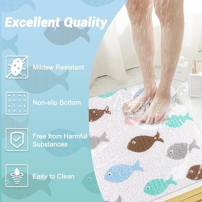 Shower Mat Non-Slip, 24x 24 Inch Square, Soft Comfort Bath Mats with Drainage Holes, PVC Loofah Massage Bathmat for Shower,Bathroom, Wet Areas, Quick Drying