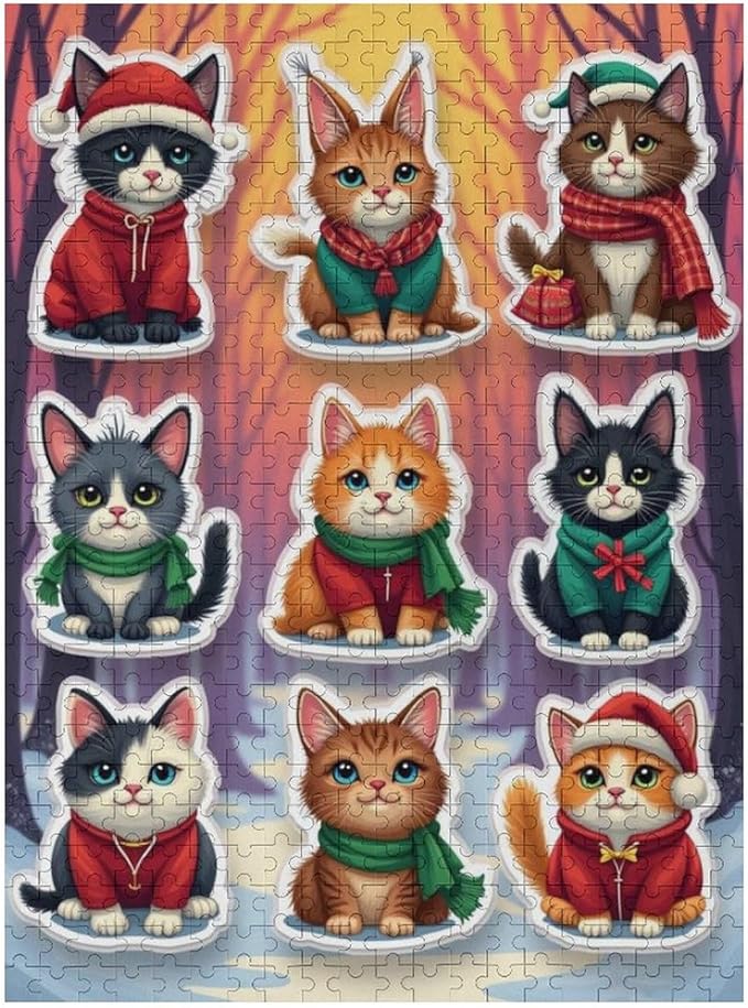 Wooden Puzzle 500 Pieces Adult - Christmas Cat Puzzle Christmas Puzzles, Holiday Puzzles, Family Toys, Party Games, Jigsaw Puzzle Challenge and Funny