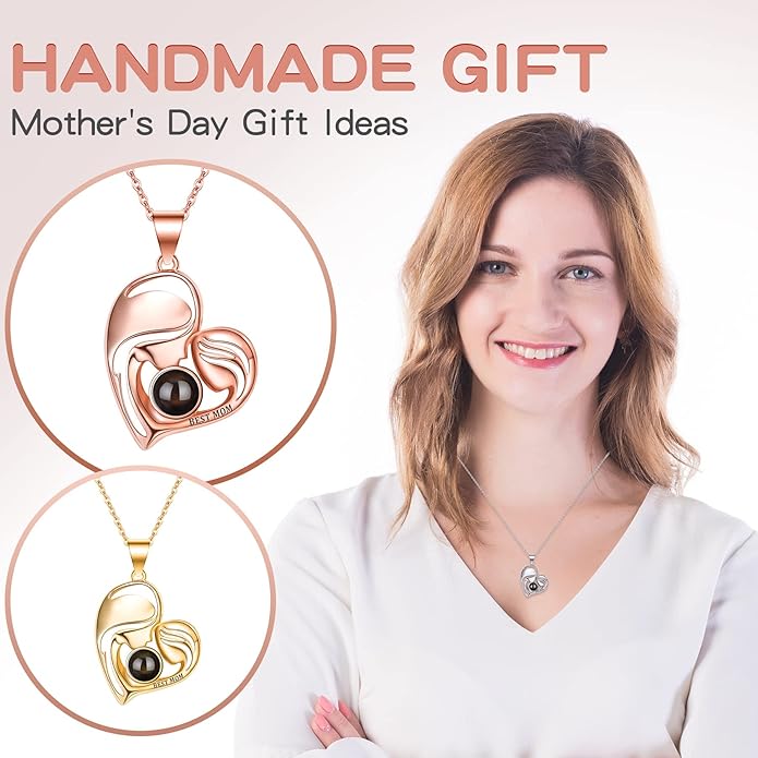 SUPHELPU Personalized Mother's Day Gifts for Mom From Daughter - Custom Photo Necklace With Picture Inside - Projection Necklace for Mom - Memorial Gift
