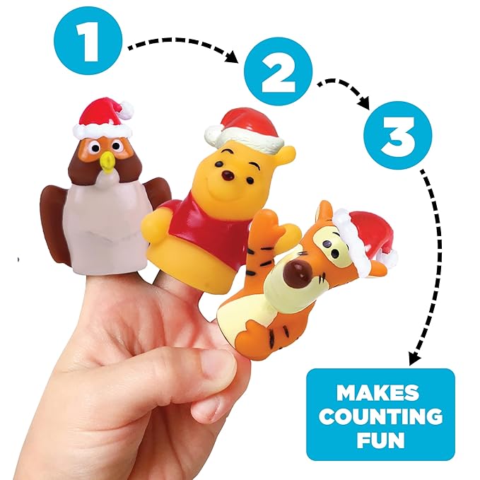 Disney Winnie The Pooh 10 Piece Holiday Finger Puppet Set - Educational Play, Party Favors, Bath and Pool Toys, Snow Fun, Playtime Activities