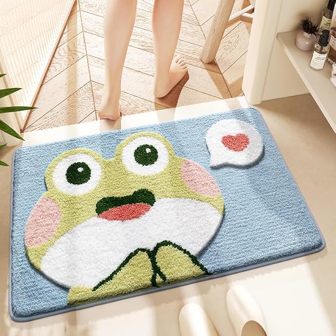 Ankah Bath Mat Cute Shower Rug, Luxury Shaggy High Absorbent and Anti Slip, Machine Washable Fit for Bathtub, Shower and Bath Room, (19.68"x 31.49", Loving Frog)
