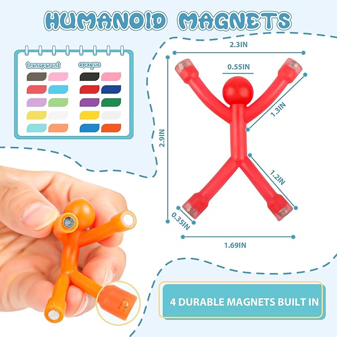 30Pcs Magnet Men, Refrigerator Magnetic Man, Fun Humanoid Magnet Fidget Travel Toys for Kids, Magnetic People Guys for Fridge, Locker, Whiteboard Decorative Gifts, 20Pcs Transparent+10Pcs Solid