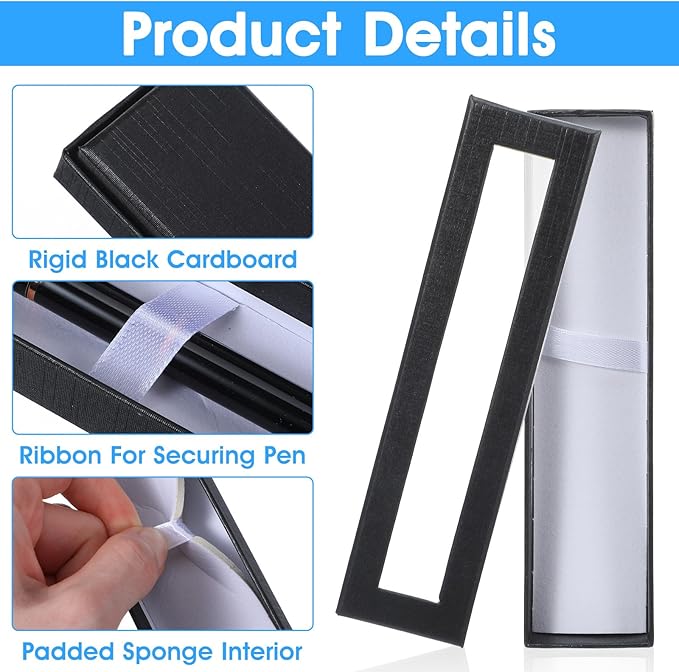 36 Pcs Black Empty Pen Gift Box, Cardboard Pen Display Boxes with Clear Window, Pens Presentation Box Single Packaging Case for Jewelry Gift Business Birthday Souvenir Office Supplies