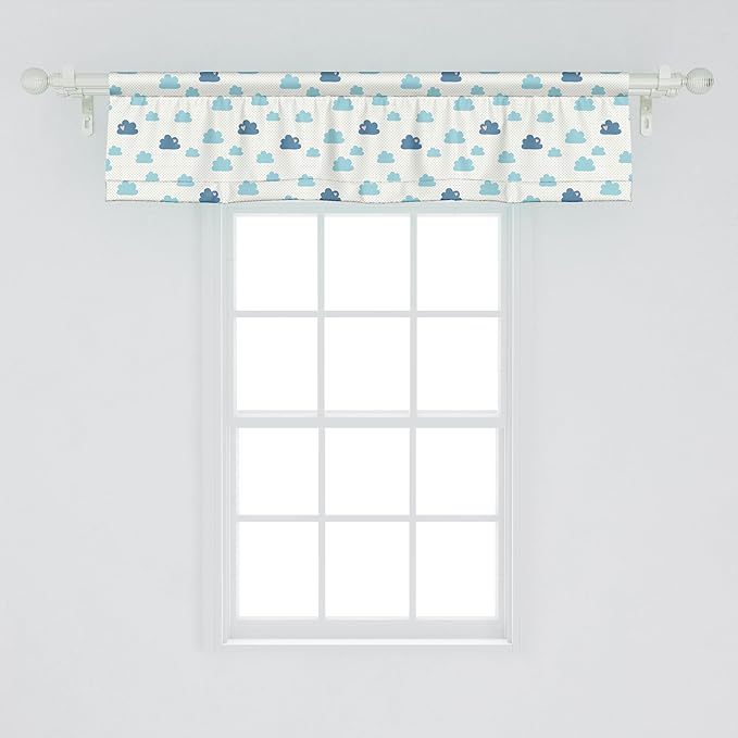 Ambesonne Clouds Window Valance Pack of 2, Repetitive Hearts Polka Dots Cumulus Simplistic Cartoon, Rod Pocket Curtain Valances for Kitchen Bedroom, 54" X 12", Pale Sky Blue Blue Grey