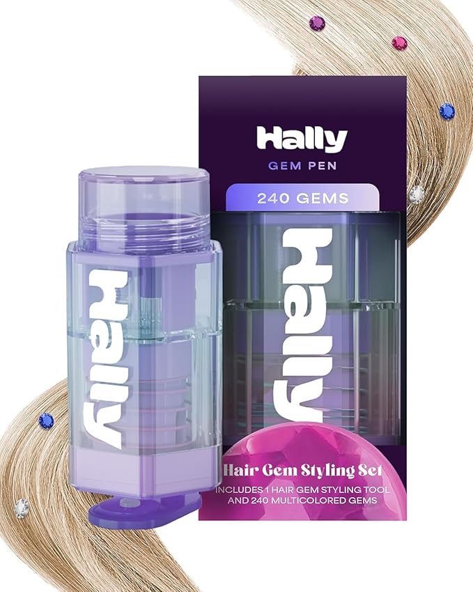 Hair Gem Pen for Girls – 240 Stick-On Hair Gems & Stamper Tool – Hair Jewels Kit for Kids, Festivals, School, Christmas, Parties, Weddings – Easy to Apply & Remove – Hair Accessories by Hally Hair