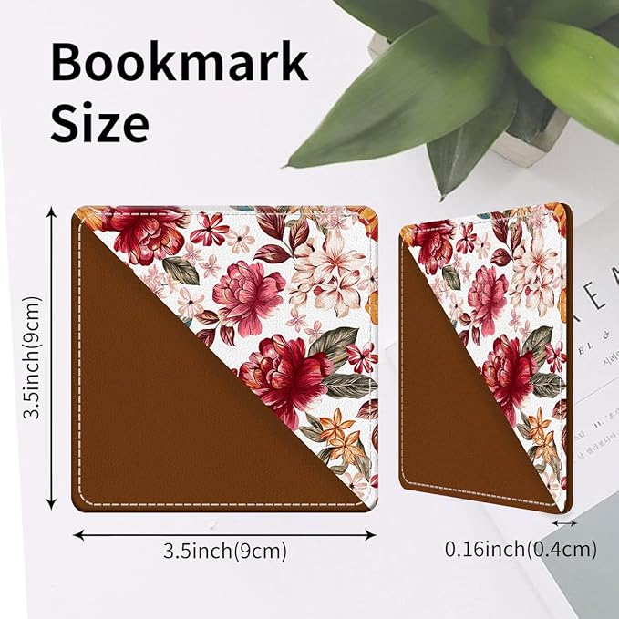 Cute Leather Bookmarks, Fun Triangle Making Corner Bookmark, Book Accessories for Reading Book Lovers, Unbreakable Page Markers for Women Men Colorful Cute Flower