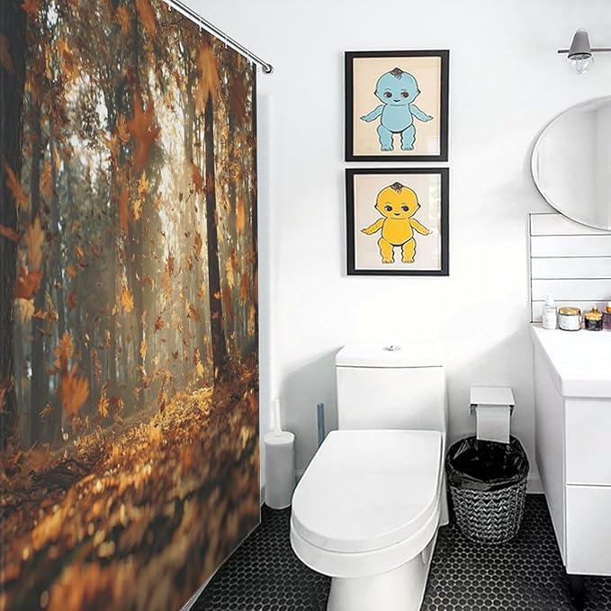 Fall Tree Shower Curtain Autumn Maple Tree Yellow Orange Leaves Brown Branch Waterproof Washable Fabric Bathroom Shower Curtains for Bathroom Decorations Home Indoor Decor 64x72Inch