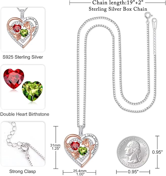 Iefil Valentines Day Gifts for Her - Sterling Silver Birthstone Necklace Anniversary Birthday Gifts for Her Wife Mom Daughter