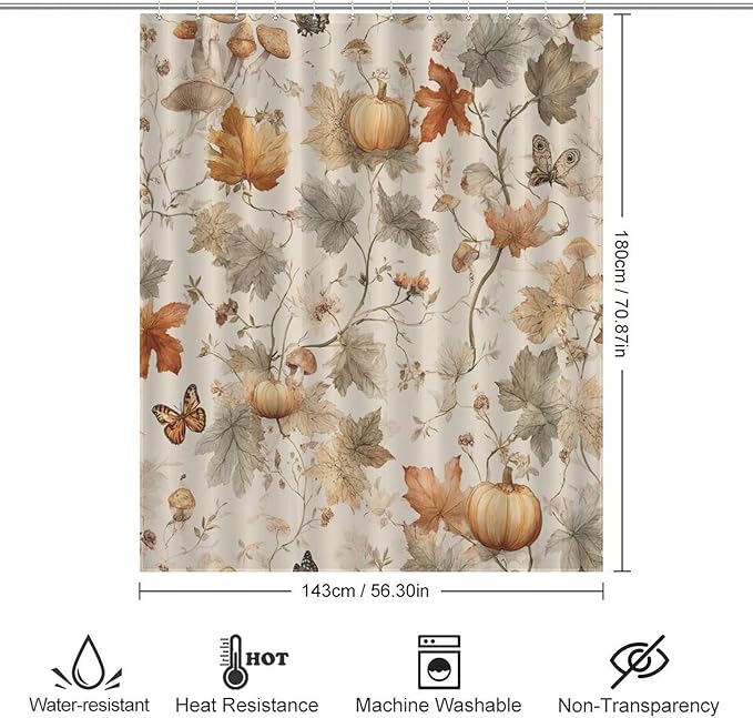 Fall Pumpkin Autumn Thanksgiving Shower Curtain Waterproof Washable Fabric Bathroom Shower Curtains for Bathroom Decorations Home Indoor Decor 56x72Inch